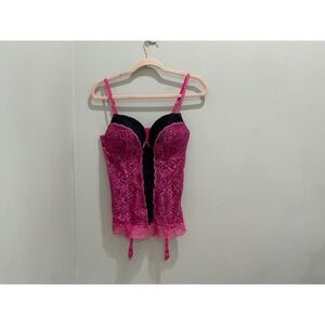 NewFredericks of Hollywood Lace Corset Lingerie Top Pink Black XL NWT 2842